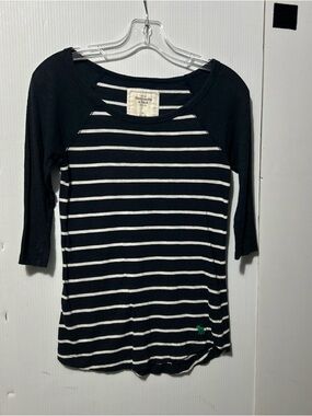 Abercrombie & Fitch Black and White Striped Raglan Tee